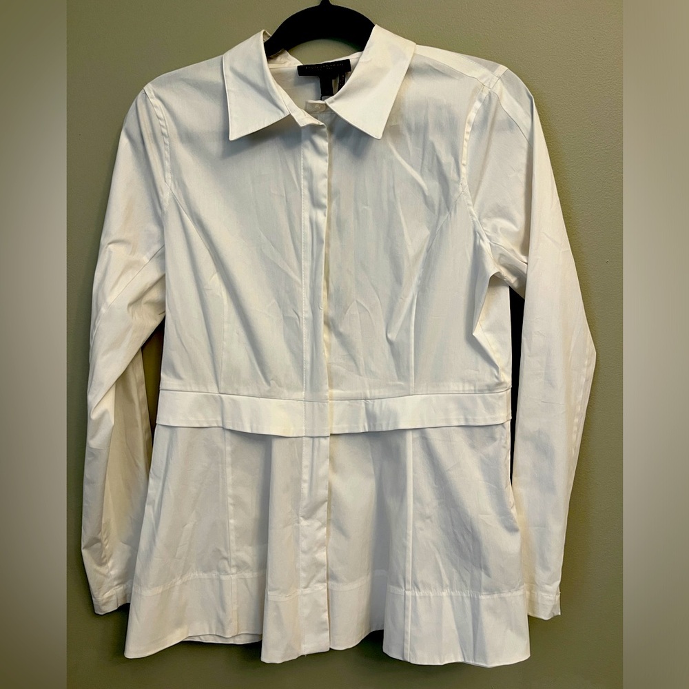 Donna Karan Curated Classic White Zip Up Collared Shirt Size Medium